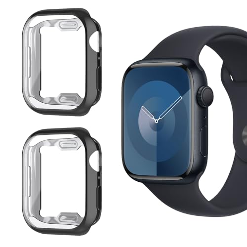 Cover 2 Pezzi Compatibile con Apple Watch Series 9 45mm Con Pellicola Protettiva Protezione Ultra Sottile Custodia Morbida Custodiain per 9 45mm - + tpu nero