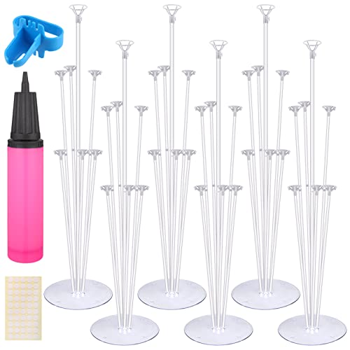 Hejo 6 Sätze Luftballon Ständer, Ballonständer (6 Luftballon Halter ＋1 Ballonpumpe ＋ 50 Doppelseitiger Kleber) Wiederverwendbarer Ballonhalter für Party, Hochzeit, Geburtstag Cover