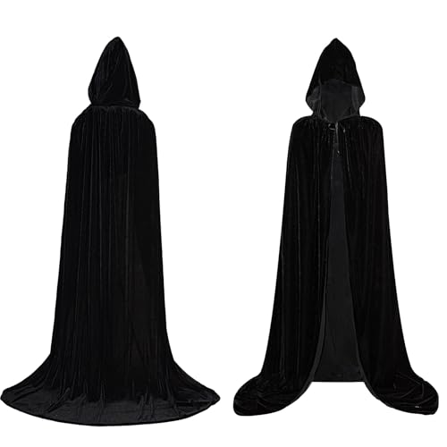 Jaoucue Umhang mit Kapuze, Cape Satin Vampir für Damen/Herren/Kinder, Mantel für Halloween Karneval Kostüm,Schwarz