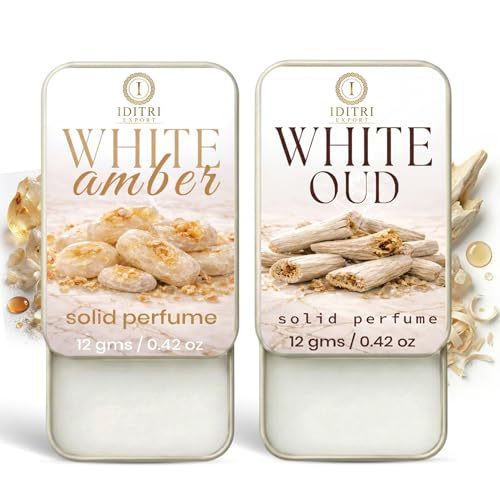 Image of Solid Perfume |White amber&White Oud Alcohol Free Wax Perfume Balm, Long Lasting | Pocket Tin 12g, Pack Of 2| Non Greasy Smooth Glide, Travel Friendly Unisex Gifts He Or Her