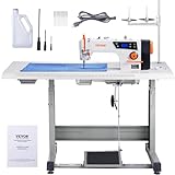 VEVOR Industrial Sewing Machine, 550W Servo Motor and Table Stand, Heavy-duty Lockstitch Sewing Machine, Clear Control Panel and Electro-mechanization Intelligent Start-stop