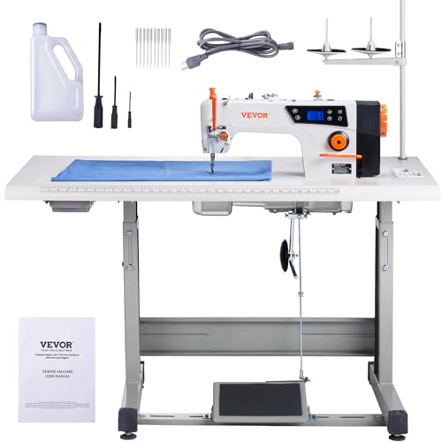VEVOR Industrial Sewing Machine, 550W Servo Motor and Table Stand, Heavy-duty Lockstitch Sewing Machine, Clear Control Panel and Electro-mechanization Intelligent Start-stop
