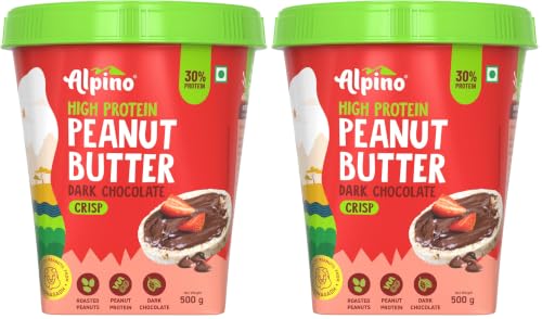 Image of ALPINO 30g High Protein Dark Chocolate Peanut Butter Crisp 500g - Roasted Peanuts, Dark Chocolate, Protein Blend - Source of Healthy Fats & Dietary Fibre. (Pack of 2)