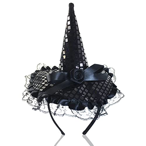 Witch Hat Headband Witches Hat with Lace Cute Sequin Witch Headband Witch Headpiece for Adult for Halloween Witches Costume
