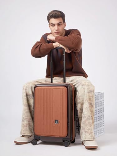 Image of EUME Cabin Pro Luggage Trolley for Travel 57cm, Cabin Bag | Trolley Bag Small for Luggage | with Laptop Sleeve | 100% Polycarbonate (PC) 8 SilentRun Hinomoto Wheels, Espresso Brown