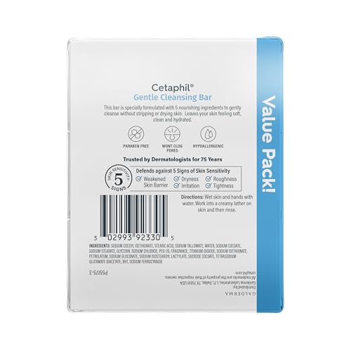 Cetaphil Gentle Cleansing Bar Soap, Sensitive & Dry Skin, 4.5oz, 3ct - image 8