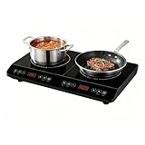 COOKTRON Double Induction Cooktop Burner, 1800W Induction Countertop 2 Burner Portable, Precision Temperature Independent Control, 10 Temperature 9 Power Settings, with Child Safety Lock & 4H Timer