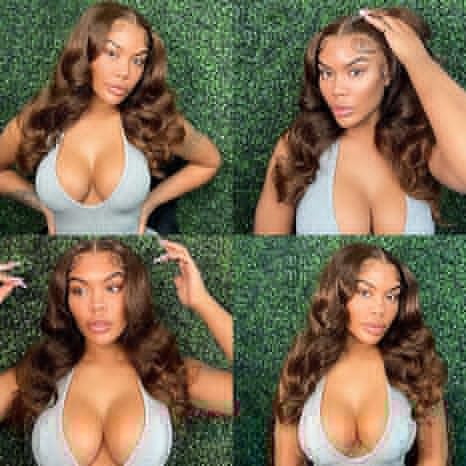 Image of JTMMP 13x6 Chocolate Brown Lace Front Wigs Human Hair 200% Density Body Wave Lace Front Wigs Human Hair wig Pre Plucked With Baby Hair Natural Hairline 26 Inch