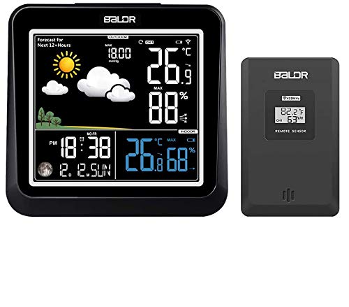 FLYLAND Estación meteorológica inalámbrica, estación de pronóstico Digital de termómetro Interior y Exterior con Alarma, Monitor de Temperatura y Humedad en el hogar, higrómetro y Sensor Remoto