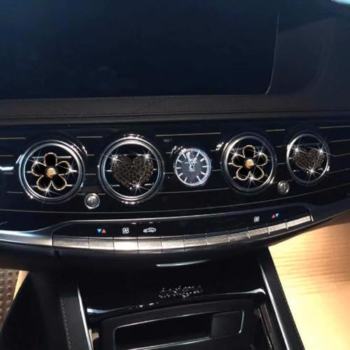Image of 4 Pcs Black Bling Heart and Daisy Car Air Fresheners Vent Clips Diffuser Vent Clip Rhinestone Diamond Decoration Car Interior Decor Cute Accessories for Women, Automotive Air Fresheners