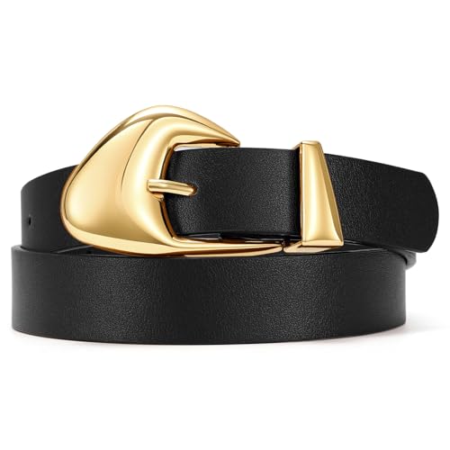 SUOSDEY Ledergürtel für Jeans Hosen, Modischer Damen Gürtel mit Gold Silberner Schnalle 2.8 cm Breit schwarz