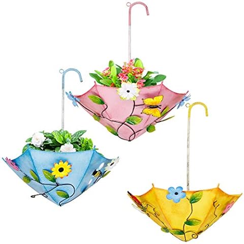 Juegoal 3 Pack Metal Umbrella Hanging Planter Wall Decor, Inspirational Plant Hanger Wall Art Indoor Outdoor for Home Bedroom Living Room Office Garden, 12.6 Inches Cover