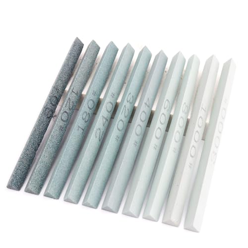 CBRIGHT 10pcs Schleifstein-Set Schleifstöcke,grüne Siliziumkarbid-Ölsteine, Korngrößen 80#-3000# für Messer, Schneidwerkzeuge, DIY