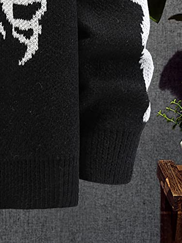 SHENHE Men's Casual Knit Pullover Color Block Skeleton Pattern Halloween Sweater4