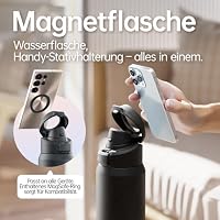 Magcheer Trinkflasche mit Handyhalterung 1L Magnetische Wasserflasche 360° Verstellbar Flasche Magnet Auslaufsichere Edelstahl Isolierflasche für Sport Fitness (Schwarz) – Ansicht 3