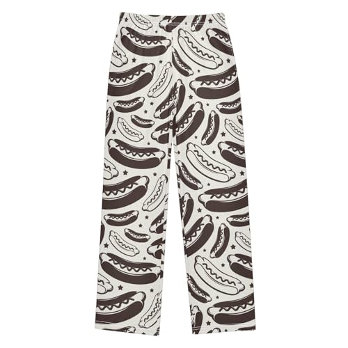Hot Dog Boys Long Pants Soft Trousers Elastic Waist Kids Lounge Bottoms with Pockets S-XL