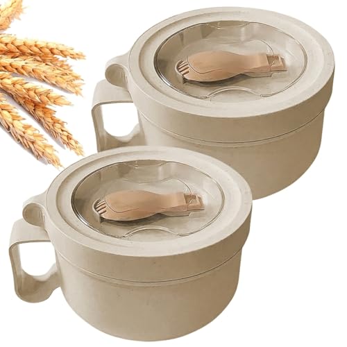 MUUBOOX 2Pack Microwave Soup Mugs with Lids,28.7oz Microwave Ramen Bowl with Lid,Improved Easy-Grip Design for On-the-Go - Holds Soup, Rice, Cereal & More - BPA-Free（Beige）