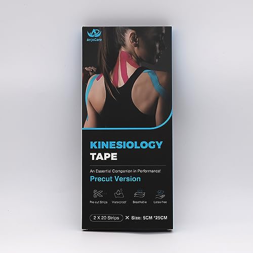 Kinesiology Tape Precut 2 Rolls, Elastic Kinesiology Therapeutic Tape for Physical Therapy, Sports and Injury Recovery, Athletic Sports Tape for Knee, Ankle & Shoulder (2 x 20 Strips) Blue + Black