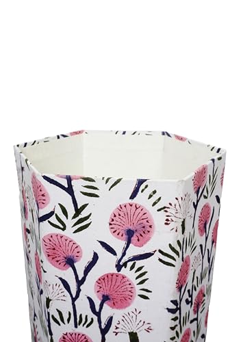 Image of 3.3 Gallon Cotton Hand Block Printed Paper Waste Basket |Small Decorative Trash Can for Housewarming Gifts in Living Room, Bedroom, Bathroom | Eco-Friendly, Plastic-Free (1, White Pink FLOWAR)