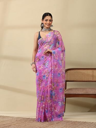 Image of Garden Vareli Floral Print Chiffon Saree