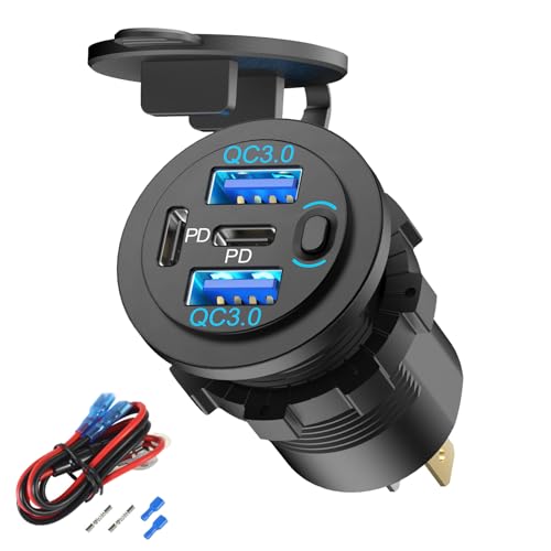 Hapytrip 78W 4 Port Prise USB 12V Chargeur de Voiture, Super Rapide Double PD3.0 & QC3.0 Port USB Multiple pour Voiture, Remplacement de l'allume-Cigarette USB...