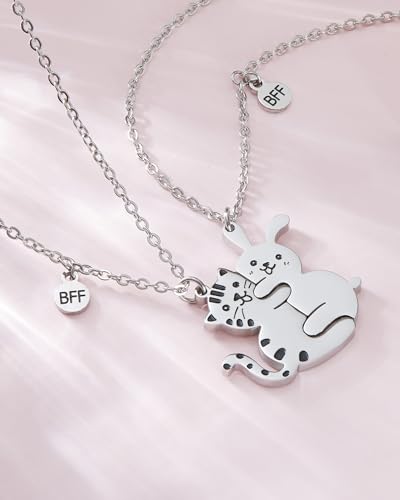 Best Friends Chains BFF Necklace 2 3 Cute Cartoon Split Heart Matching Friendship Necklaces Gifts for 2 3 Womens Daughter Sister BFF.4