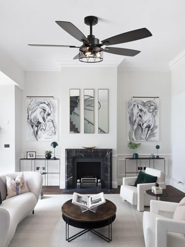 Image of Bella Depot 52 inch Black Modern Ceiling Fan with Lights and Remote
