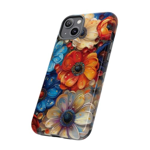 Coque iPhone 14 Plus bleu rigide brillante motif floral - 2