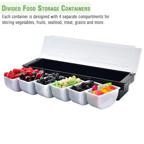 V·RESOURCING Ice Chilled Condiment Caddy with 6 Containers(16.9oz),Divided Serving with Ice Chamber,Ice Cooled Condiment Serving Container with Lid for Salar Bar,Fruit,Veggie,Candy,Snack,Sauce - Image 4