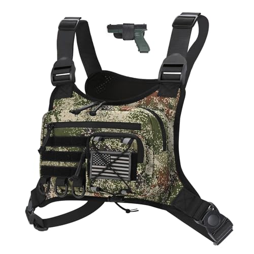Outdoor Sports Chest Bag for Men, Chest Vest Holster Fits Most Pistols, EDC Travel Chest Pack for Running, Hiking (Cagreen)