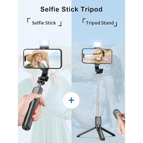 Image of 3-in-1 Bluetooth Selfie Stick Tripod with Rechargeable LED Light & Wireless Remote, Extendable Phone Stand with Dual Brightness for Makeup, Photoshoots & Vlogging,for iPhone & Android