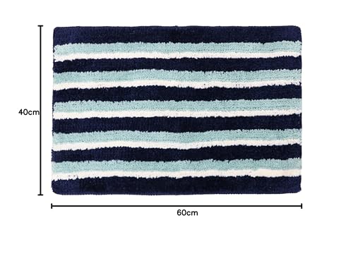 Image of THE HOME TALK Cotton Bathmats | Water Absorbent Runners | Regular Striped Rugs | Floor Mats for Kitchen, Bathroom & Sink | Ultra Soft Mats | Non-Slip Store (Blue Waves, 40x60 CM)