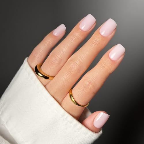 Glamnetic Press On Nails - Soft Girl | Short Squoval Pink Fake Nails, Salon Quality Milky Nails | 15 Sizes - 30 Nail Kit with Glue