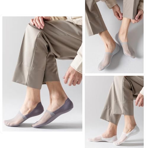 Men's No Show Socks 5 Pairs - Ice Silk Invisible Anti Slip for Loafers & Boat Shoes | Ultra Thin Breathable Liner Low Cut4