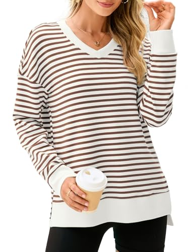 Glamaker Women's Long Sleeve V Neck Sweatshirt Air Essentials Soft Loose Pullover Sweatshirts