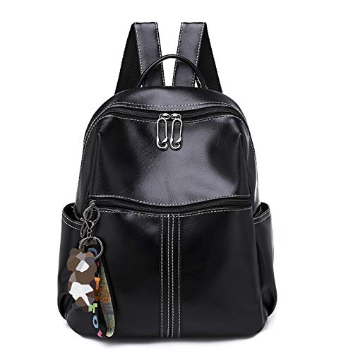 Elonglin Mochila feminina casual de couro PU para uso diário, Preto 2, 30*25*11CM, Macio