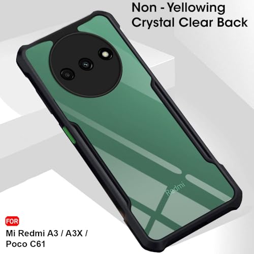 Image of TheGiftKart Shockproof Crystal Clear Back Cover Case for Mi Redmi A3 / A3X / Poco C61 | 360 Degree Protection | Protective Design | Transparent Back Cover Case (PC & TPU,Black Bumper)