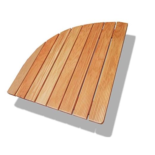 CASTELMERLINO Caillebotis de Douche Coin en mélèze avec Lattes côté vissé 63 cm pour plaques angulaires côté 80 cm