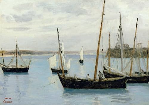 Lienzo decorativo de los barcos de pesca de Granville de Corot con acabado artístico fino