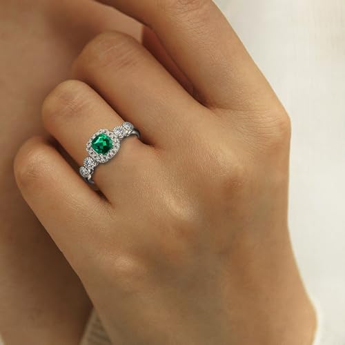 Birthstone Rings,0.25 carat Colombian Recrystallized Lab Emerald Ring,925 Sterling Silver,Square Cut,For Wedding/Engagement/Valentine's/Anniversary,Adjustable Open Design4