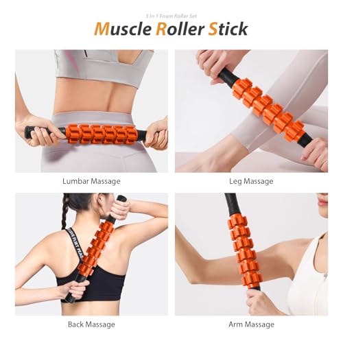 5-in1-Foam-Roller-Set-Trigger-Point-Foam-Roller-Massage-Roller-Stick-Massage-Ball-Resistance-Band-for-Deep-Muscle-Massage-Pilates-YogaFitness-Exercise-for-Whole-Body-Orange-Black