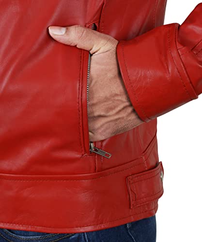Veste de moto en cuir rouge confort grande taille XXXXL rétro - 4