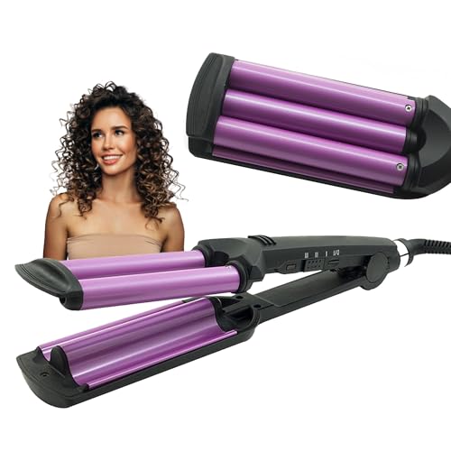 TEMPO DI SALDI Piastra Arricciacapelli professionale a 3 tubi, Max 200°C con Temperature Regolabile 120-160-200°C, Piastra Onde per Capelli per Acconciatura effetto Beach Waves Veloce e Duratura