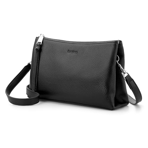 befen Black Genuine Leather Crossbody Purse for Women Small, Soft Leather Cross Body Bag with 6 RFID Blocking Designer for Everyday