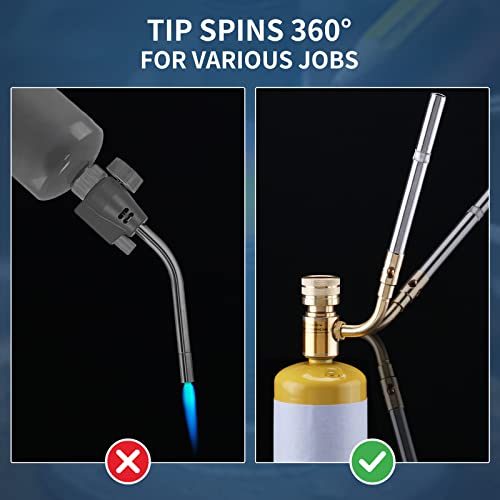 Propane Mapp Gas Torch Head 360° Rotatable Nozzle, Plumbing Torch Flame Adjustable Fuel by Propane Mapp Map-Pro Canisters, High Intensity, Brass Pressure Regulator