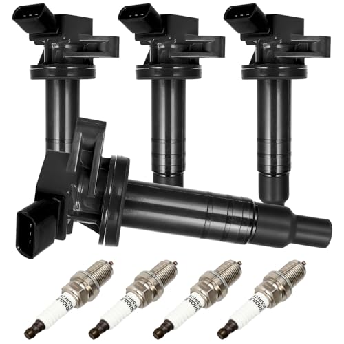 ASAPE Set of 4 Ignition Coil Pack with 4*Spark Plug Fit for 1999-2008 for Toyota Corolla 2003-2008 for Pontiac Vibe 2003-2008 for Toyota Matrix 1999-2002 for Chevrolet Prizm 1.8L, Replace UF247