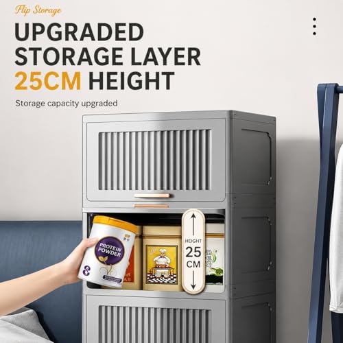 Image of YASONIC 5 π§πΆπ²πΏ Foldable Plastic Rack for Storage /Kitchen Cupboard /Versatile and Sturdy Wardrobe for Clothes /Multipurpose Storage Organizer /Closet for Bedroom /Living Room /Laundry Room (Grey)