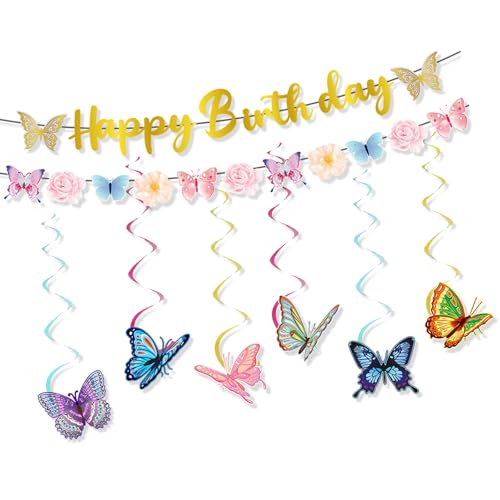 Decoración para tartas de mariposa, decoración para tartas, pancartas colgantes para decoración de tartas, remolinos colgantes para ocasiones festivas