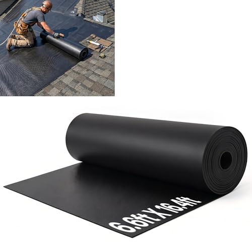 Chonway 45mil EPDM Rubber Roofing Materials 6.6ft X 16.4ft, Heavy-Duty Roll Roofing Waterproof Membrane, Easy to Install for House Flat Roof, Rv Trailer, Backyard Pond