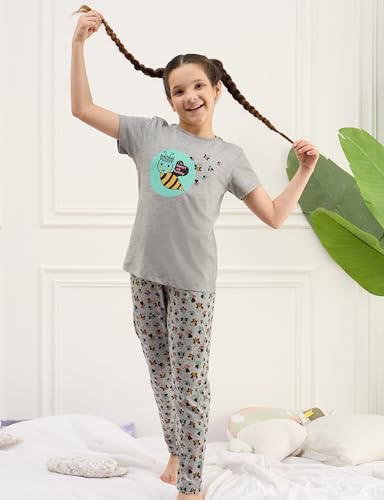 Image of Amazon Brand - Symbol Girls 100% Cotton Night Suit Set |Half Sleeves T-Shirt & Pajama Set | Age 2-14 Years